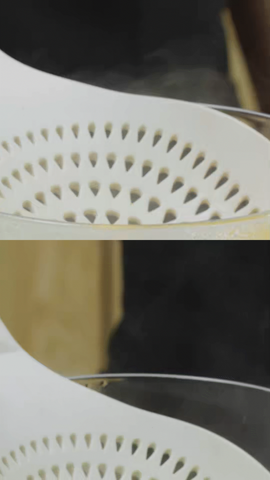 玉米筍對(duì)半切開(kāi)、口蘑切片、豌豆去殼
